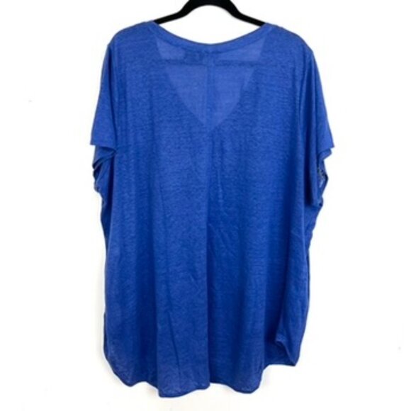 Tahari 100% Linen Short Sleeve Top V-Neck Cobalt Blue 2X - Picture 4 of 4